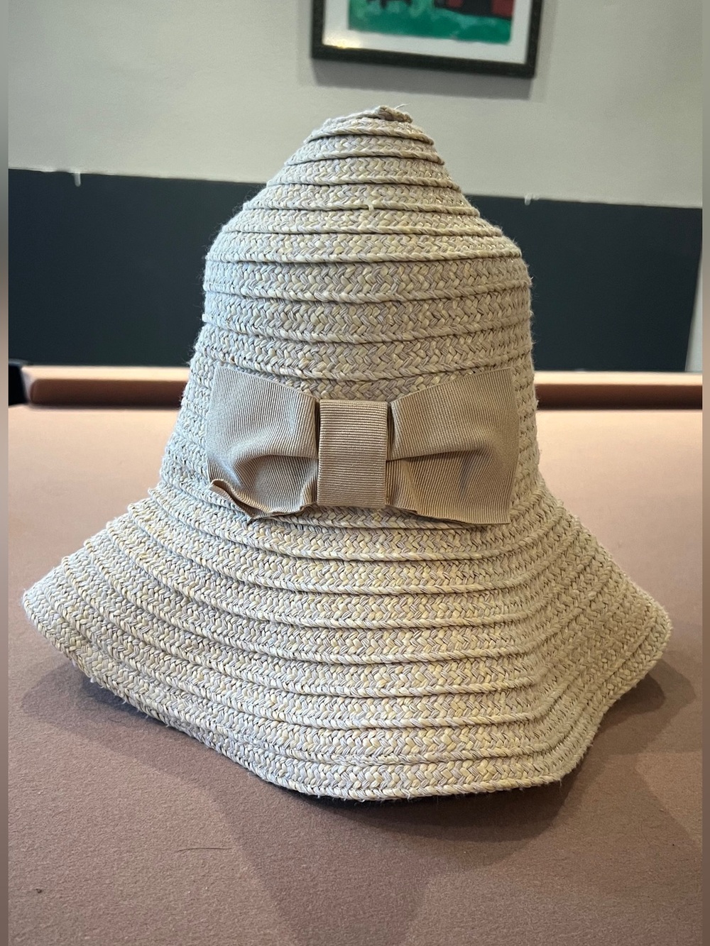 Women’s Italian  Beige Straw Bucket Hat with Bow Accent